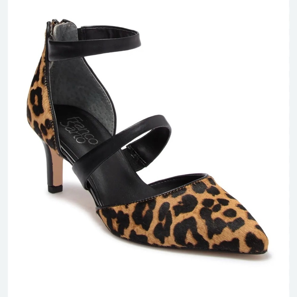 Franco Sarto Womens Leopard Calf Hair Strappy Pointed Toe Heels Size‎ 7.5 Fall